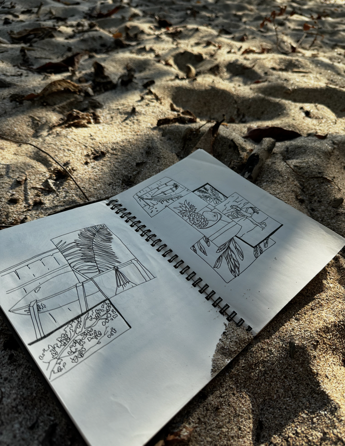 Hand holding a finished watercolor of a coastal scene on the beach